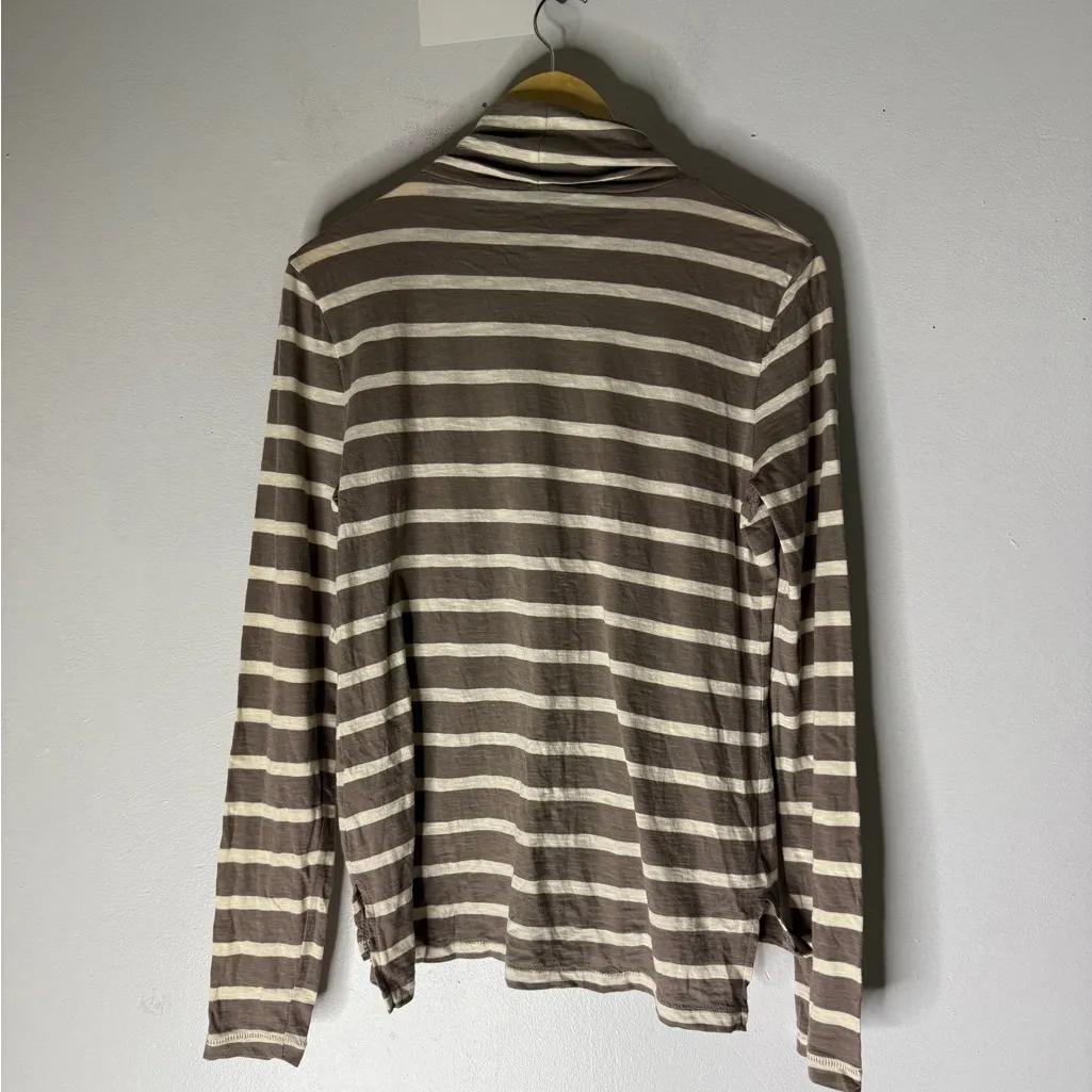 Madewell Brown Cream Stripe Turtleneck Long Sleeve T-shirt Medium - Image 2