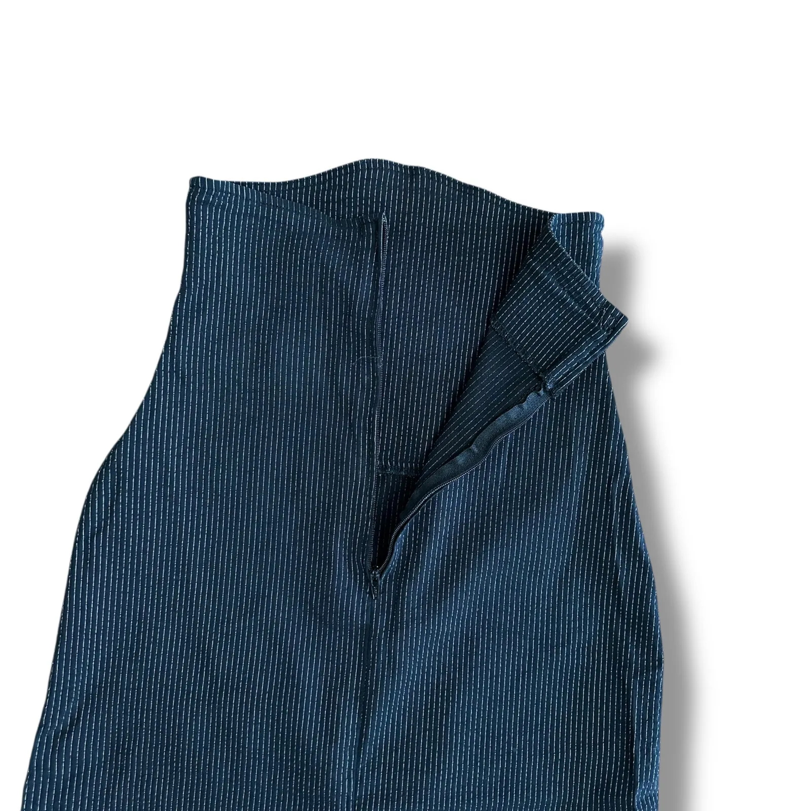 Vintage Y2K Lipsy Black Pinstripe Strapless Buckle Dress Made in USA, Size Small - Image 7