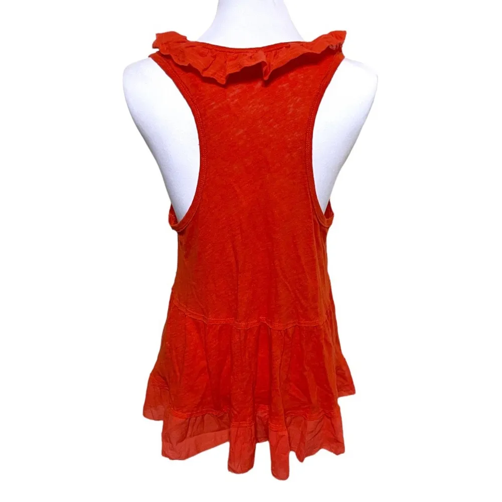 Free People Ruffle Trim Hem Tomato Red Babydoll V Neck Sleeveless Tank size S |P - Image 3
