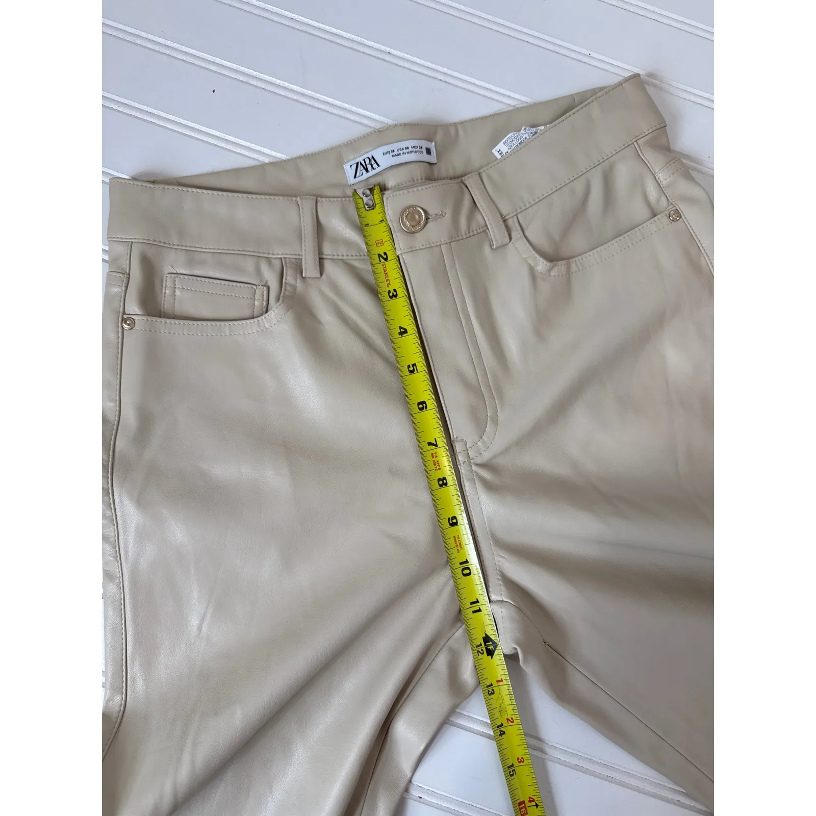 NWOT Zara Khaki High Waisted Straight Leg Pants Neutral Career Casual Womens 6 - Image 5