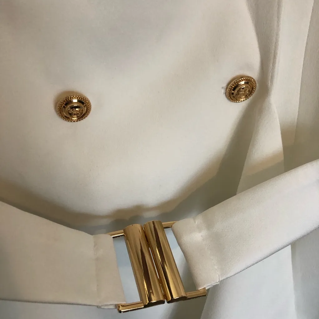 MOTF White Solid Peak Collar Asymmetrical Hem Sleeveless Blazer Size L Size L - Image 6