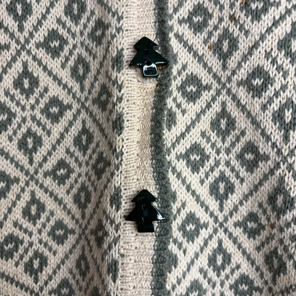 Woolrich Tree Heart Print Sweater S Ramie Cotton‎ Button Cardigan Outdoorsy - Image 3