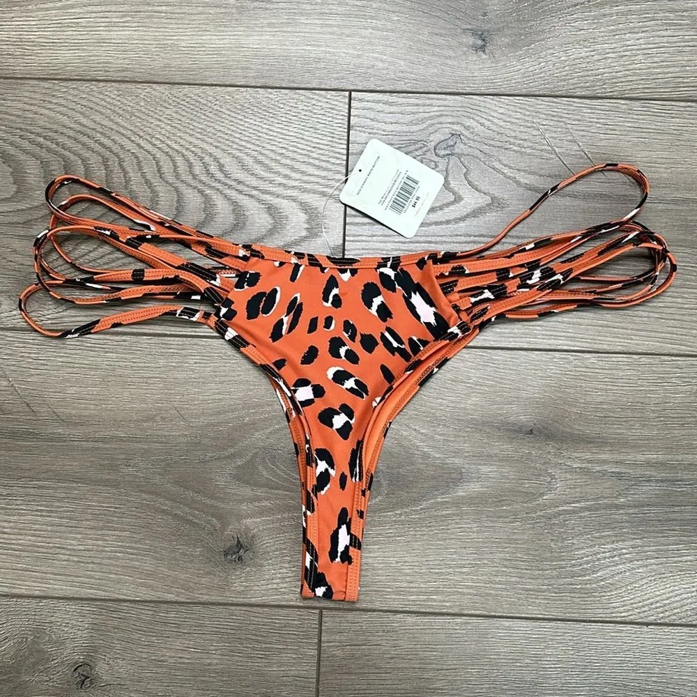 Fabletics Strappy Bikini Bottom Orange‎ Black Animal Print Size XXL - Image 6