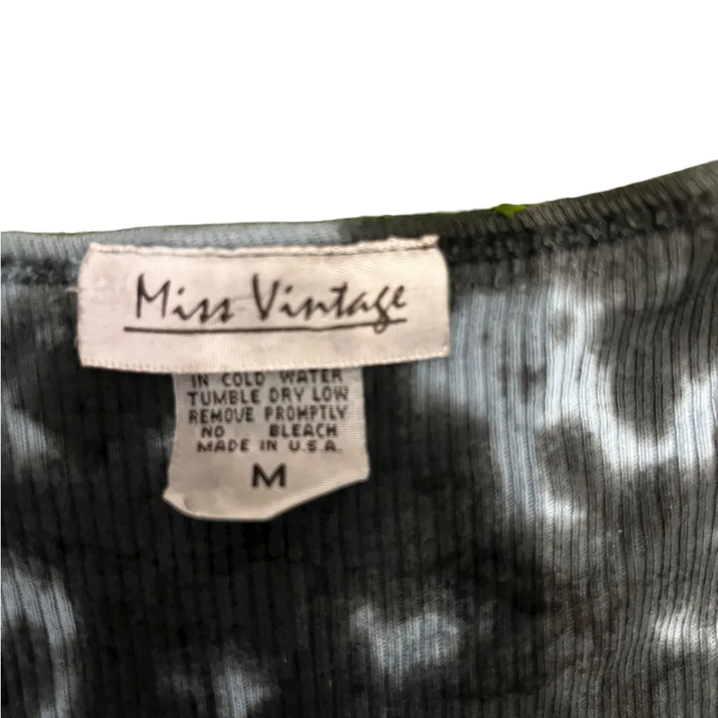 Miss Vintage Grunge Black and Blue Long Sleeve Top with Studded Accents Size M - Image 3