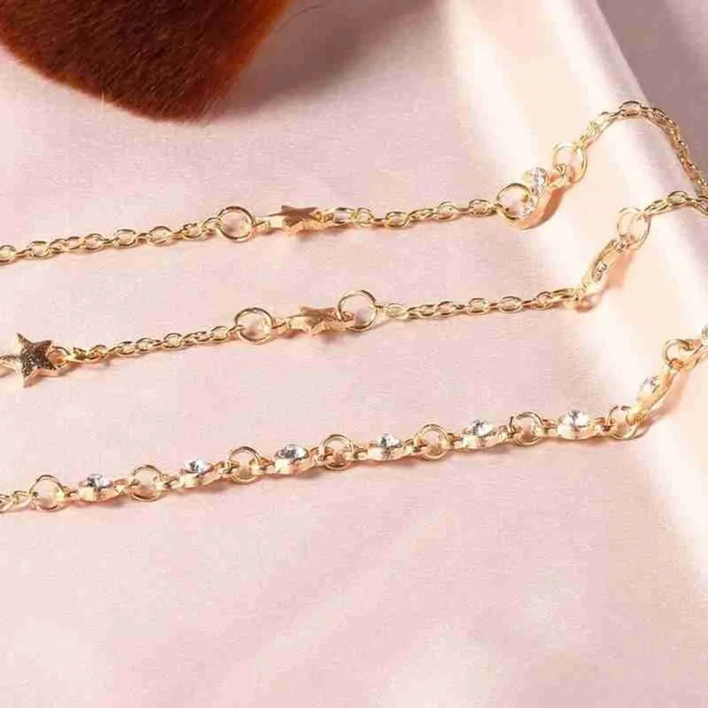 NEW Women's Inlaid Crystal Star Moon‎ Gold Chain Bracelet Set - Image 5