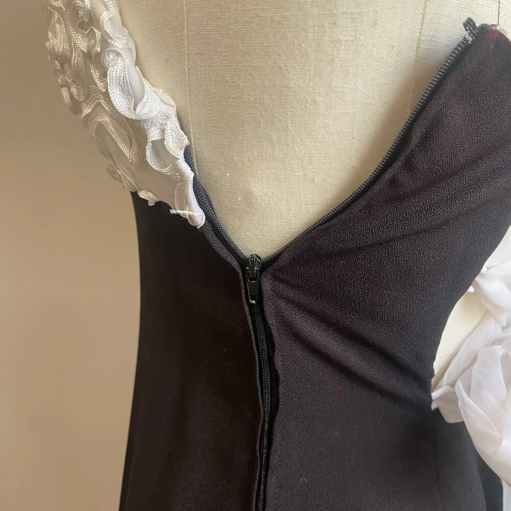 Vintage Y2K Niki Originals Black & White Halter Formal Maxi Gown Sz 6 - Image 8