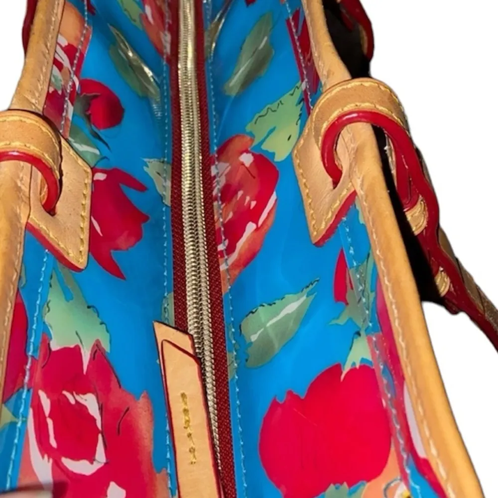 Dooney & Bourke PVC Blue, Red, Orange & Green Large Floral Garden Tote. - Image 3