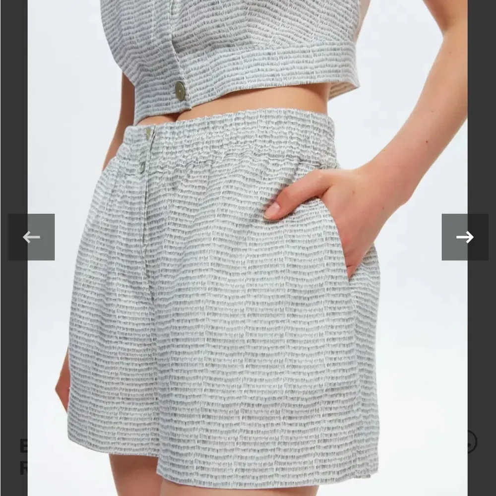 adL For Art Linen Shorts High Waisted Striped Gray Medium Coastal Chic Minimal - Image 2