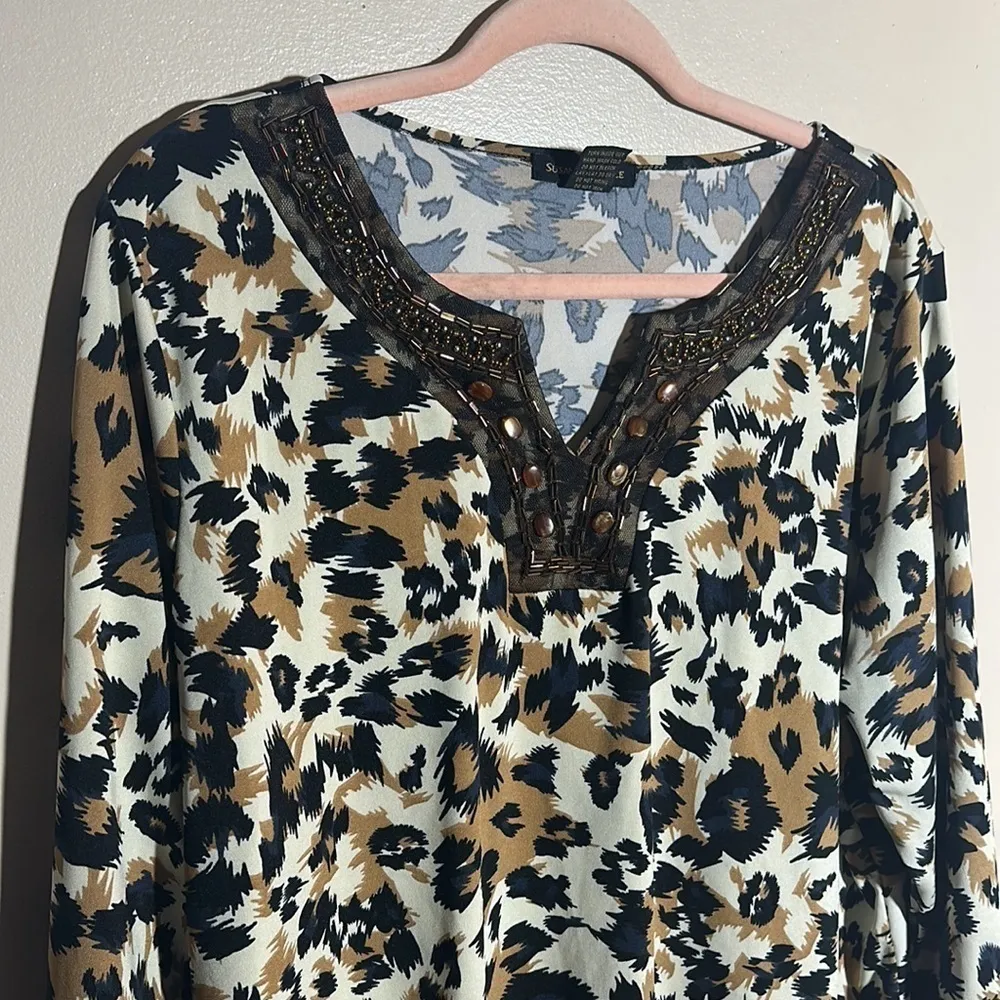 Susan Lawerence Animal Print Beaded Top |‎ 3X - Image 2