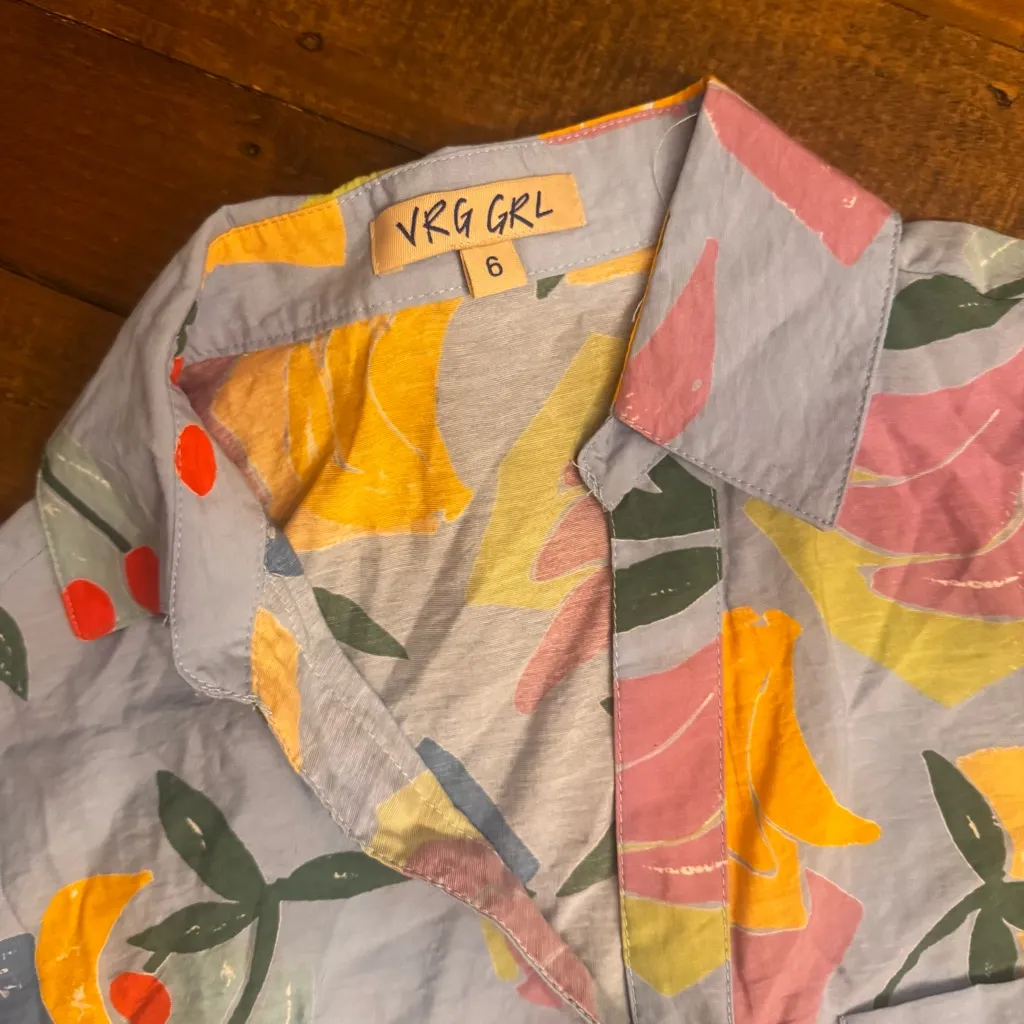 VRG GRL Fruit Pattern Short Sleeve Shirt Blue Size M - Image 5