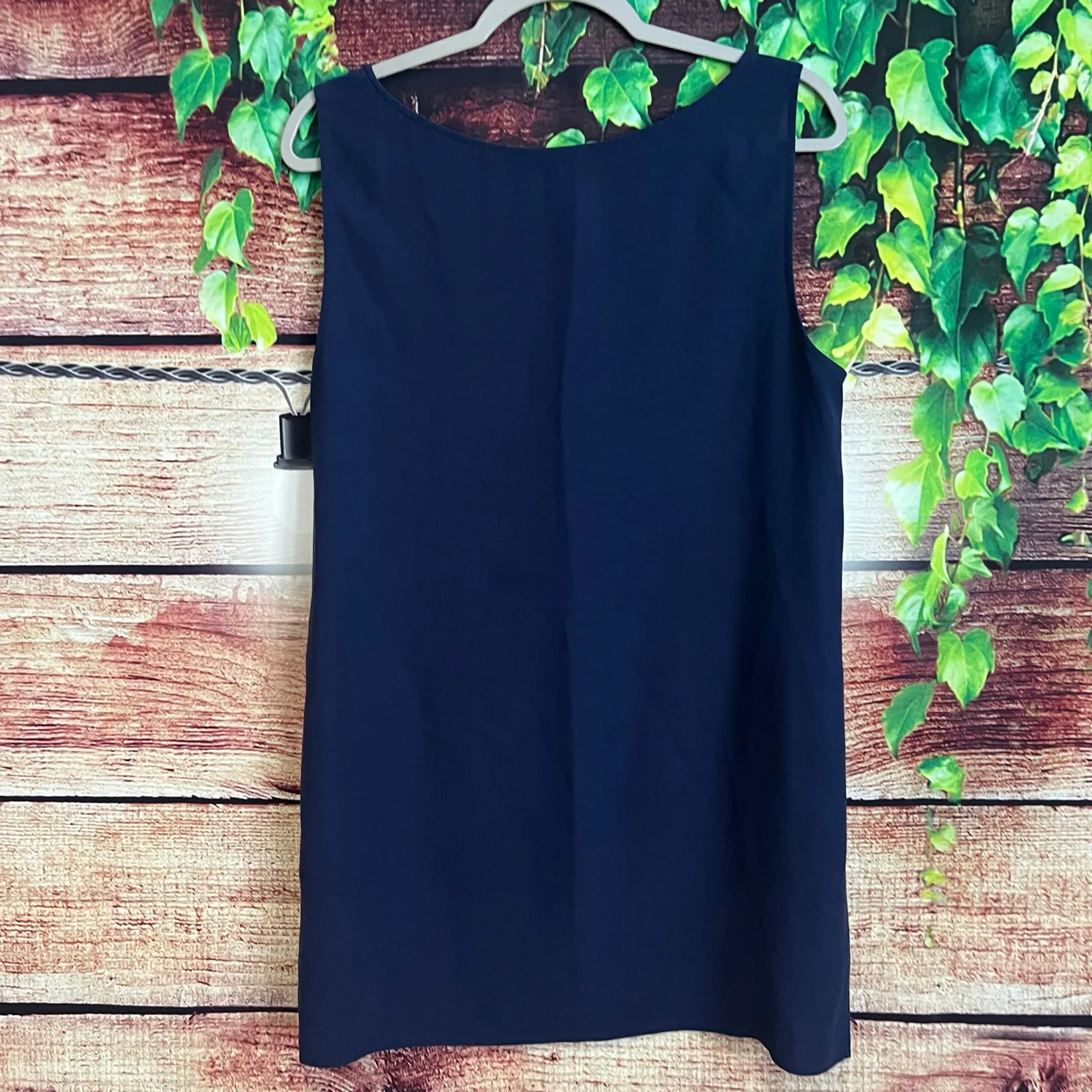 Eileen Fisher Silk Georgette Tank Top Medium Crepe Bateau Neck Blue Blouse Shirt - Image 2