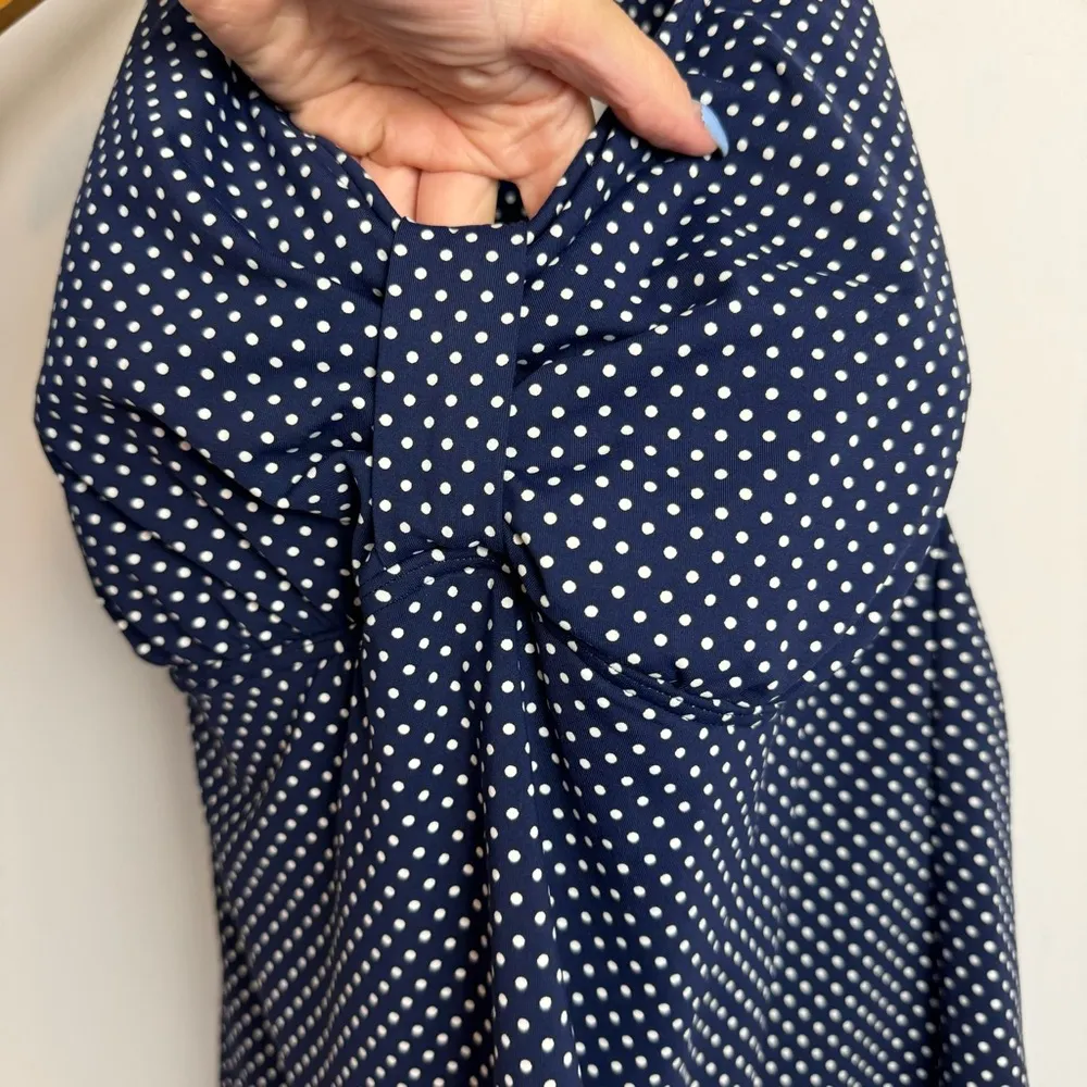 Land’s End Womens Tankini Halter Swim Top Sz 18D Polka Dot Print Navy Blue White - Image 5