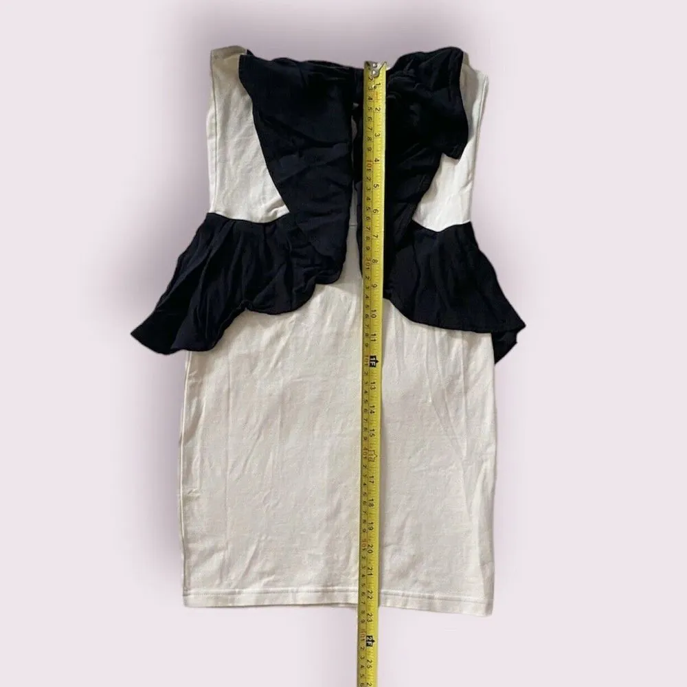 Divided H&M Women's Dress 4 Strapless Mini Bodycon Ivory Beige Black Bow Zipper - Image 3