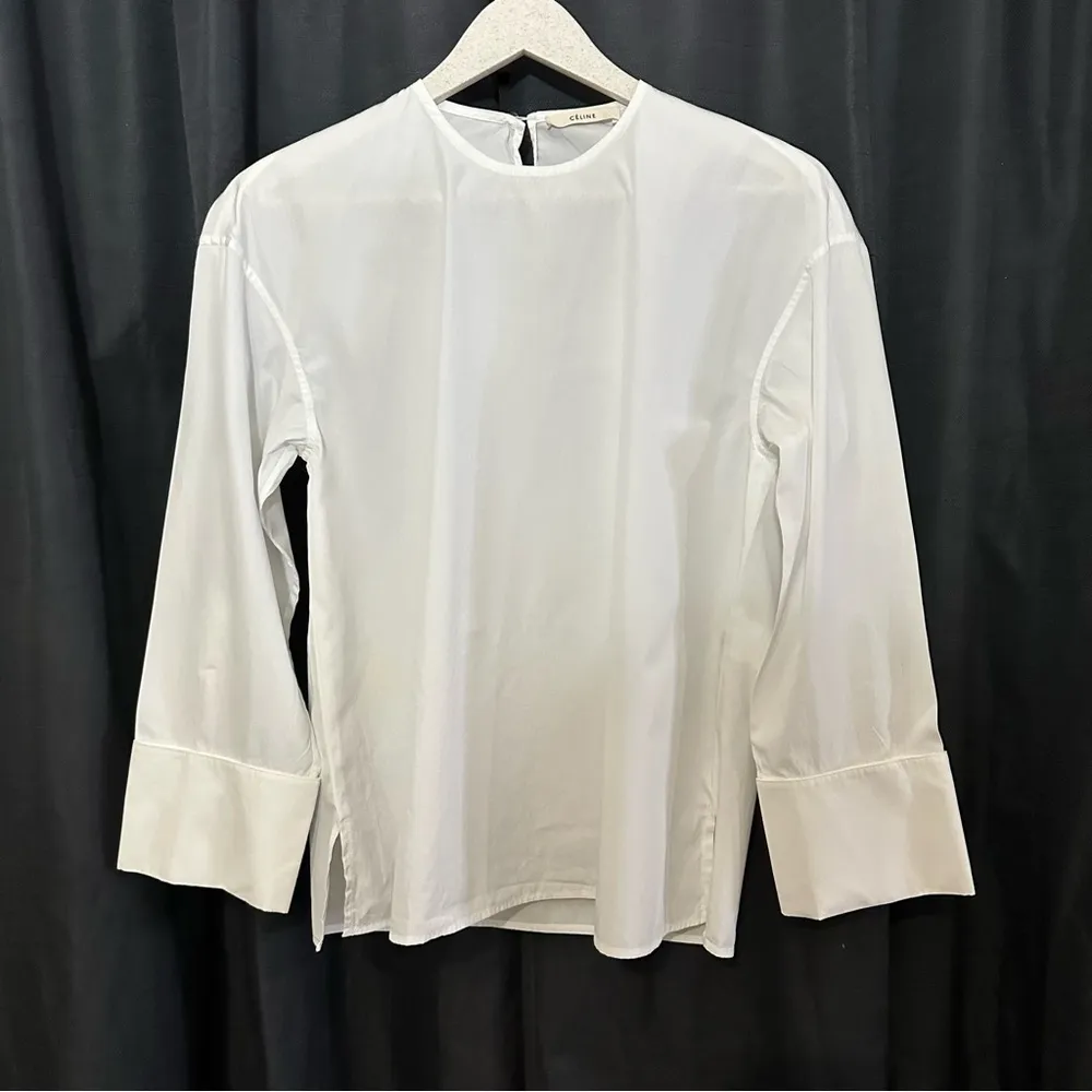 Celine Authentic Elegant Phoebe Philo Poplin White Blouse - Image 10