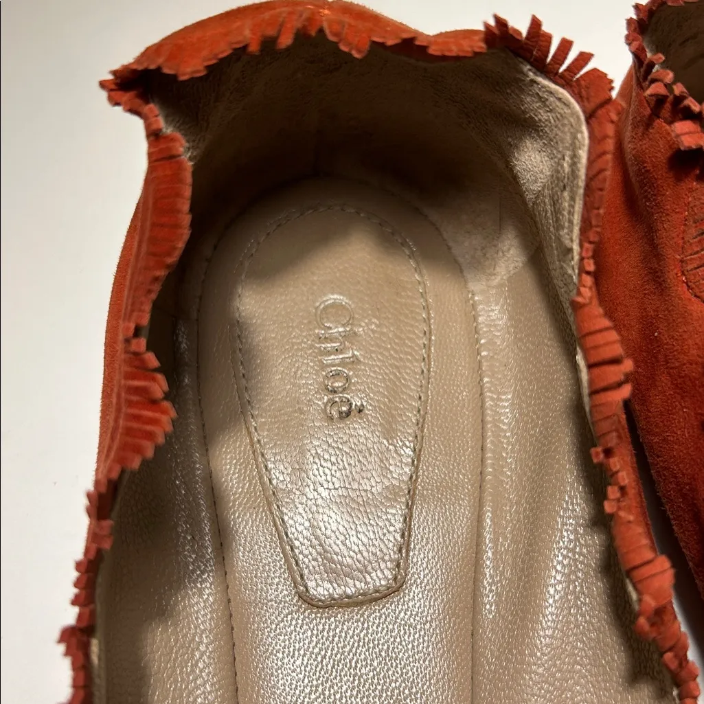 Chloe Lauren Ballerina Ballet Flats Suede Leather Scalloped Trim Rust Orange 10 - Image 4