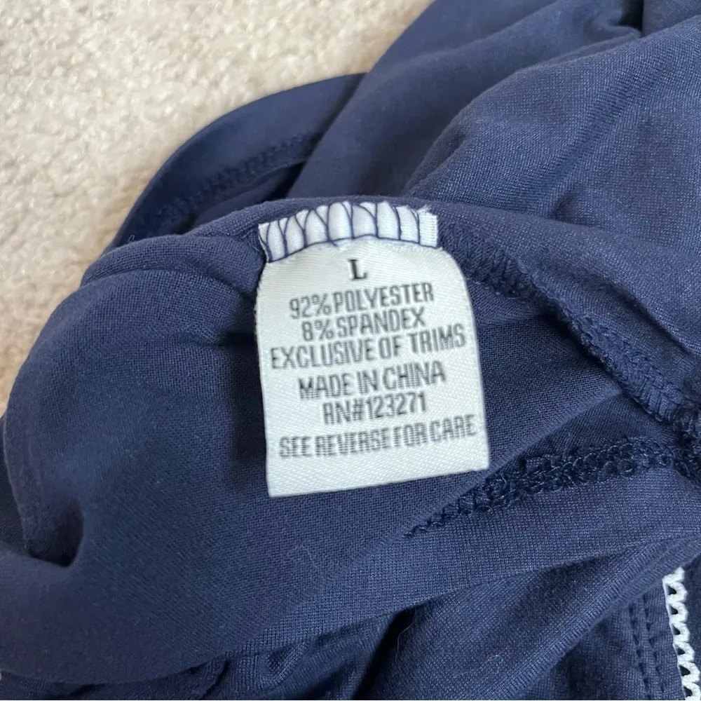 Navy blue tube top with white lace trim and bow detail Size L - Image 5