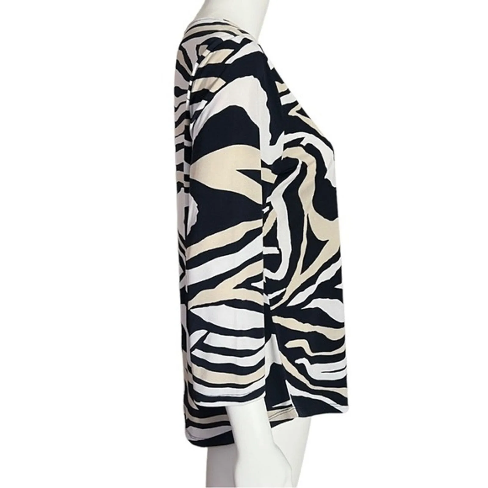 Chicos Shirt Womens Small White Black Tan Animal Print Edgy Casual Slinky Travel - Image 2