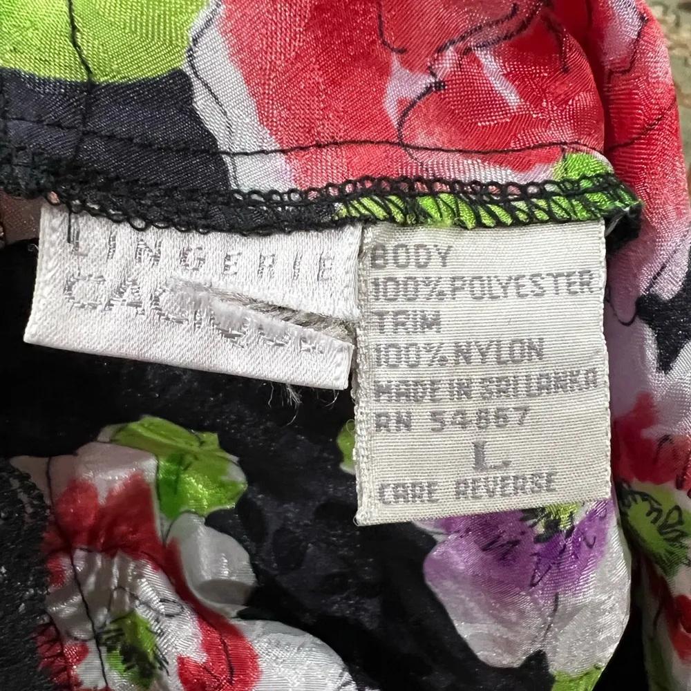 Vintage 90's Cacique Silver Label Lux Black Floral Wet Satin Teddy Lingerie - Image 3