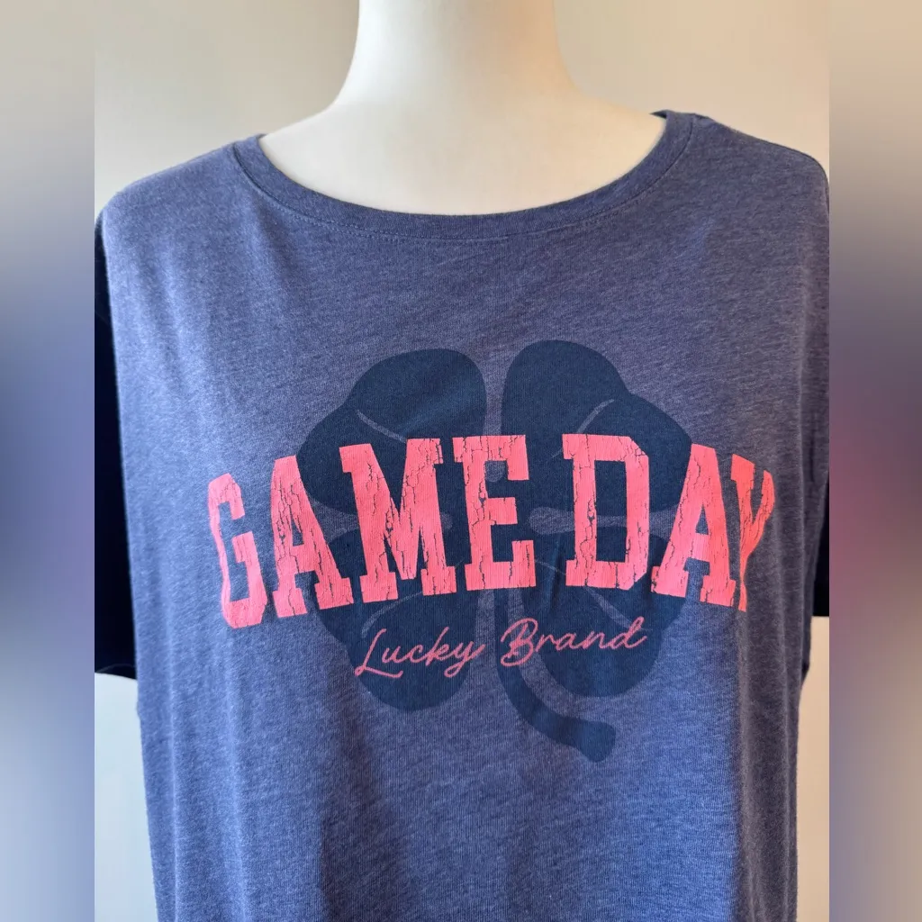 Lucky Brand Logo Game Day Cropped Short Sleeve Tee Heather Blue Size L NWT - Image 4