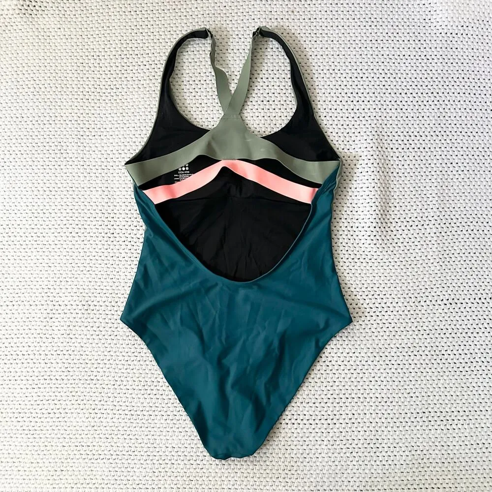 Title Nine Tideturn Green Pink Colorblock Adjustable Strap One Piece Swimsuit S - Image 6