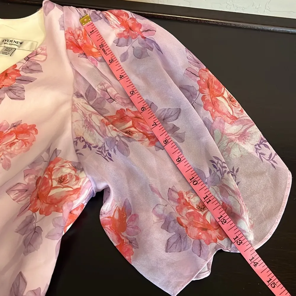 Ever New Melbourne lavender floral mini dress tiered, tulip sleeve size 8 US - Image 12