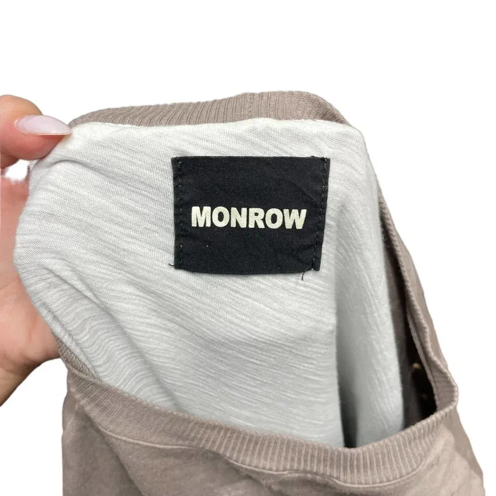 Monrow Distressed Double Layer Sweatshirt Fawn White‎ Size Medium Tan - Image 9