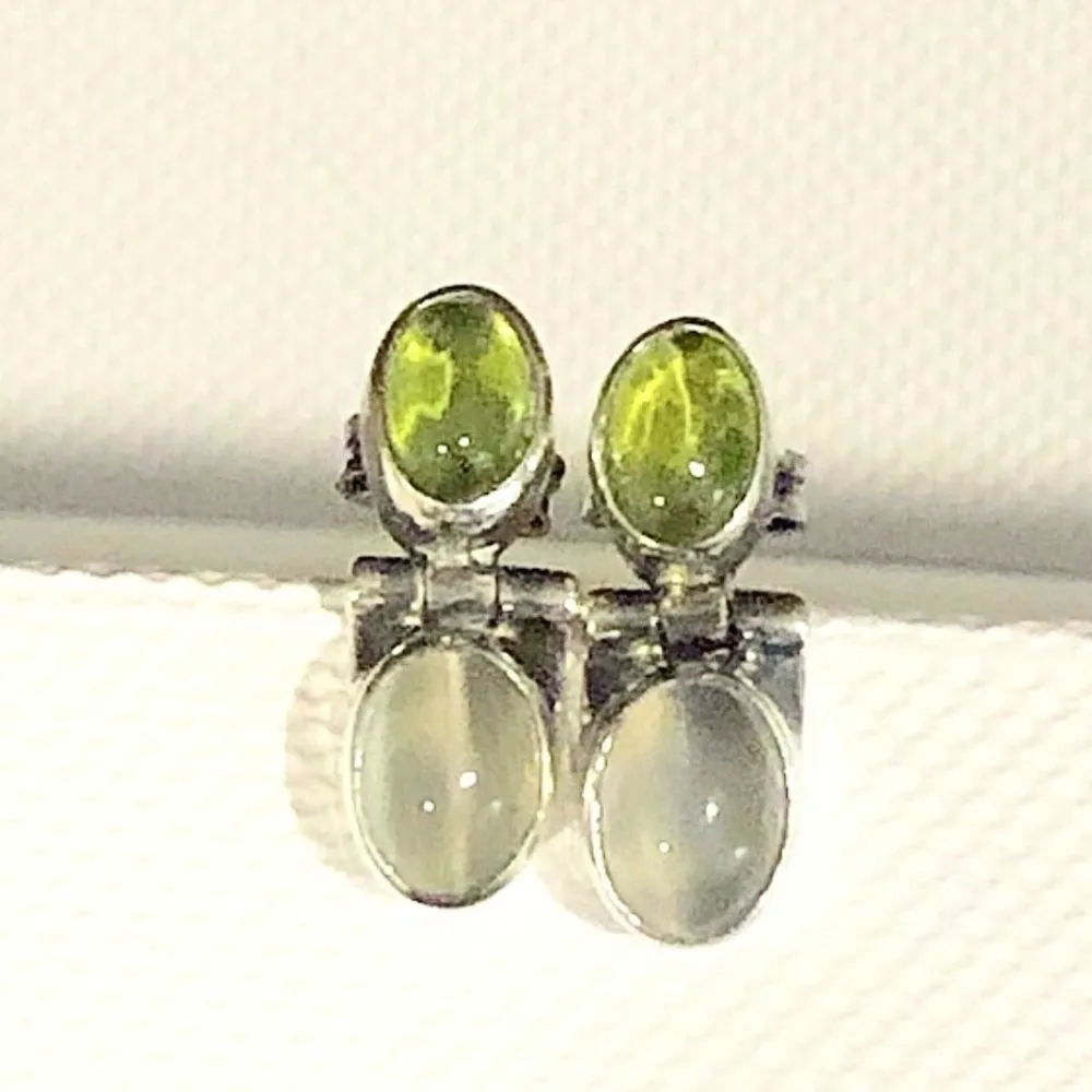 Sterling Silver Vintage Peridot Moonstone  Drop Earrings - Image 3