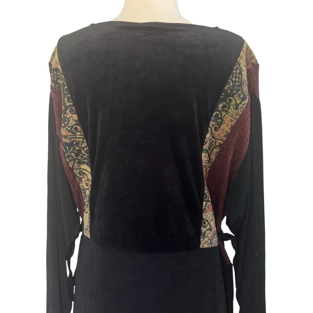 Vintage AHNI Velvet Tapestry Embroidered Maxi Dress ART TO WEAR Plus Size 2 NEW Black - Image 11