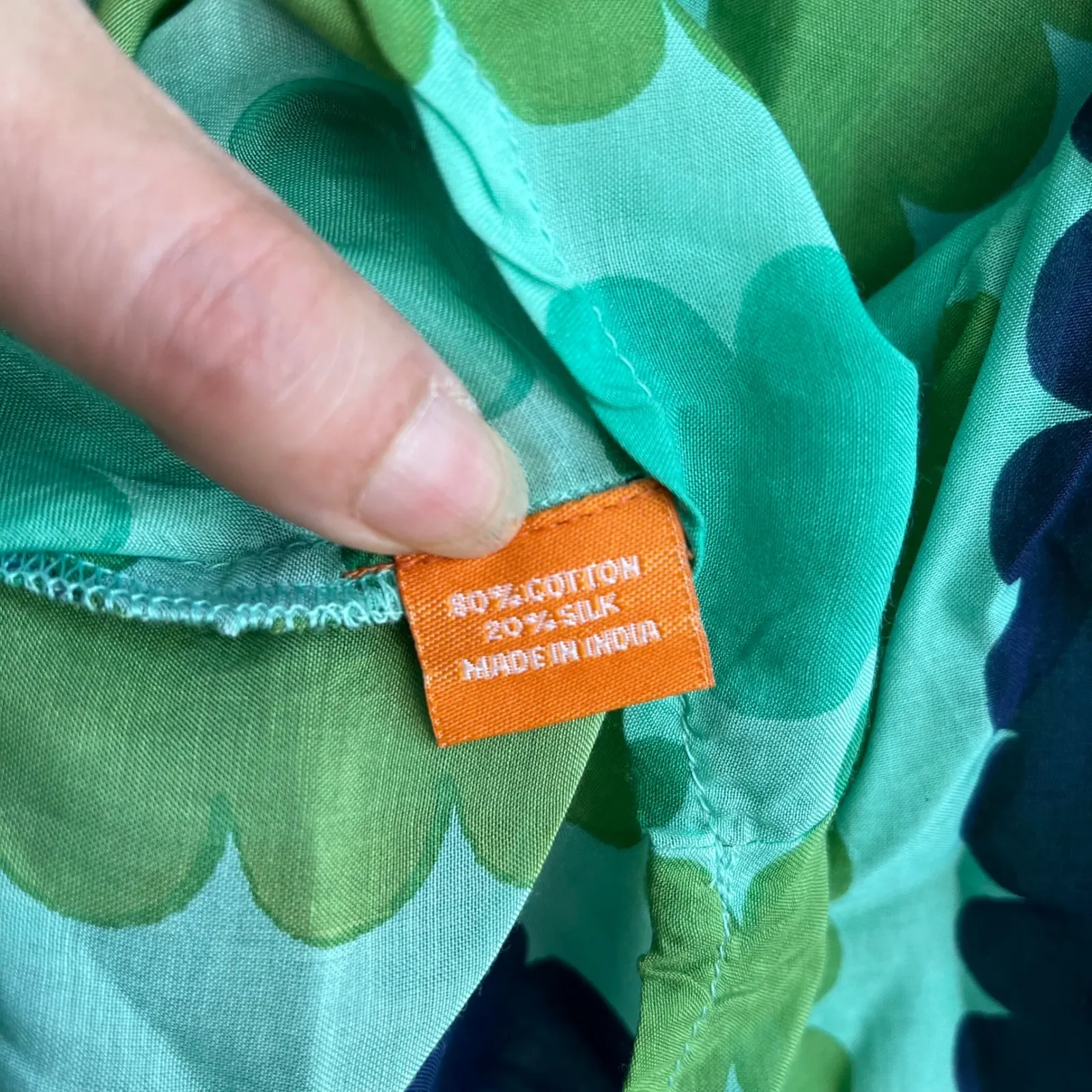 Oliphant Meko Side Ruffle Top Green Scallop Dot Print Silk Cotton Blend Medium - Image 6