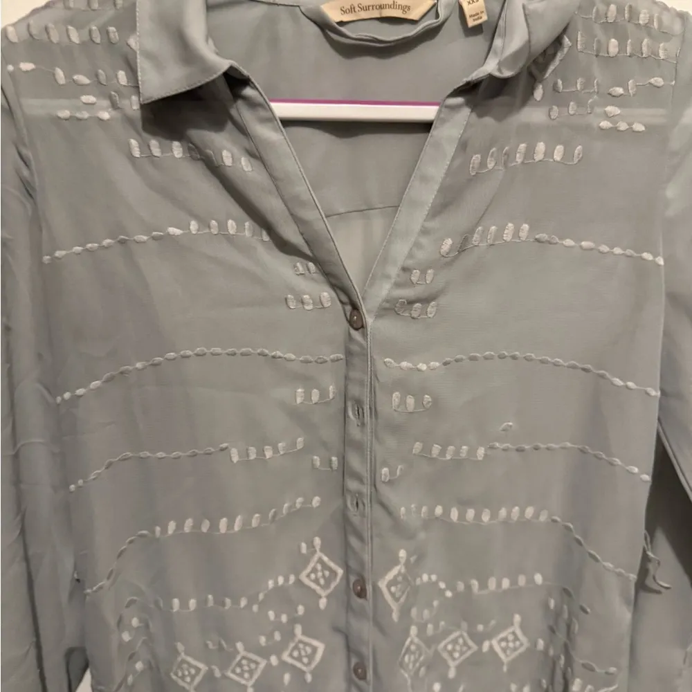 Soft Surroundings Ibiza Georgette Embroidered Maxi Dress Mountain Mist size XXS - Image 5