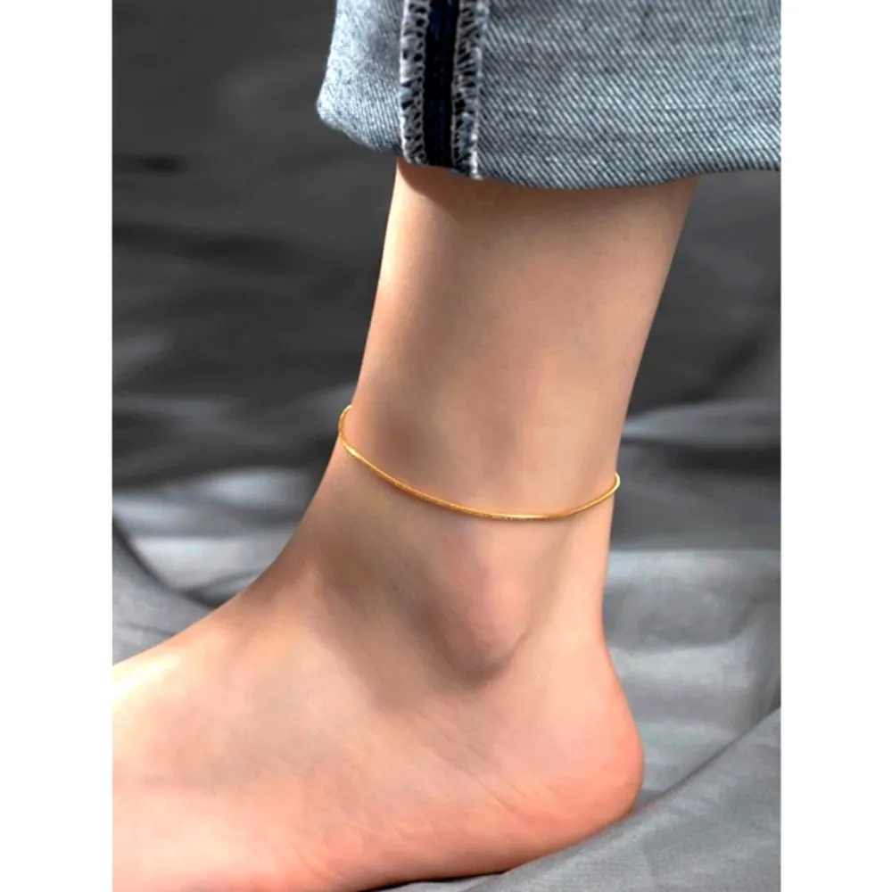 Women's Thin Dainty‎ Snake Chain Anklet, Yellow Gold .925, Size 8-10” - Image 6