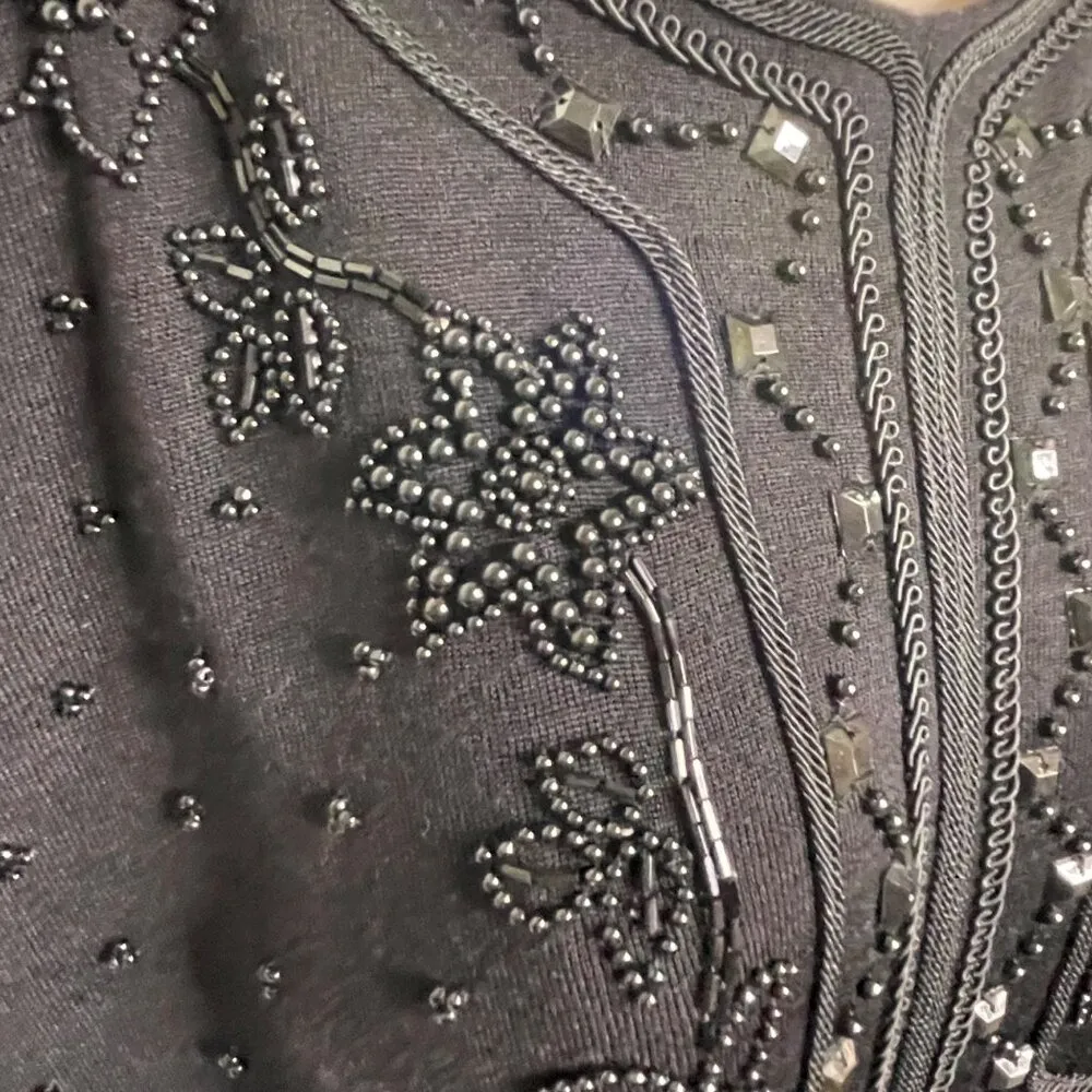 Vintage Liz Claiborne Black Beaded Sweater Dress Size Med u Knee Length Modest - Image 4