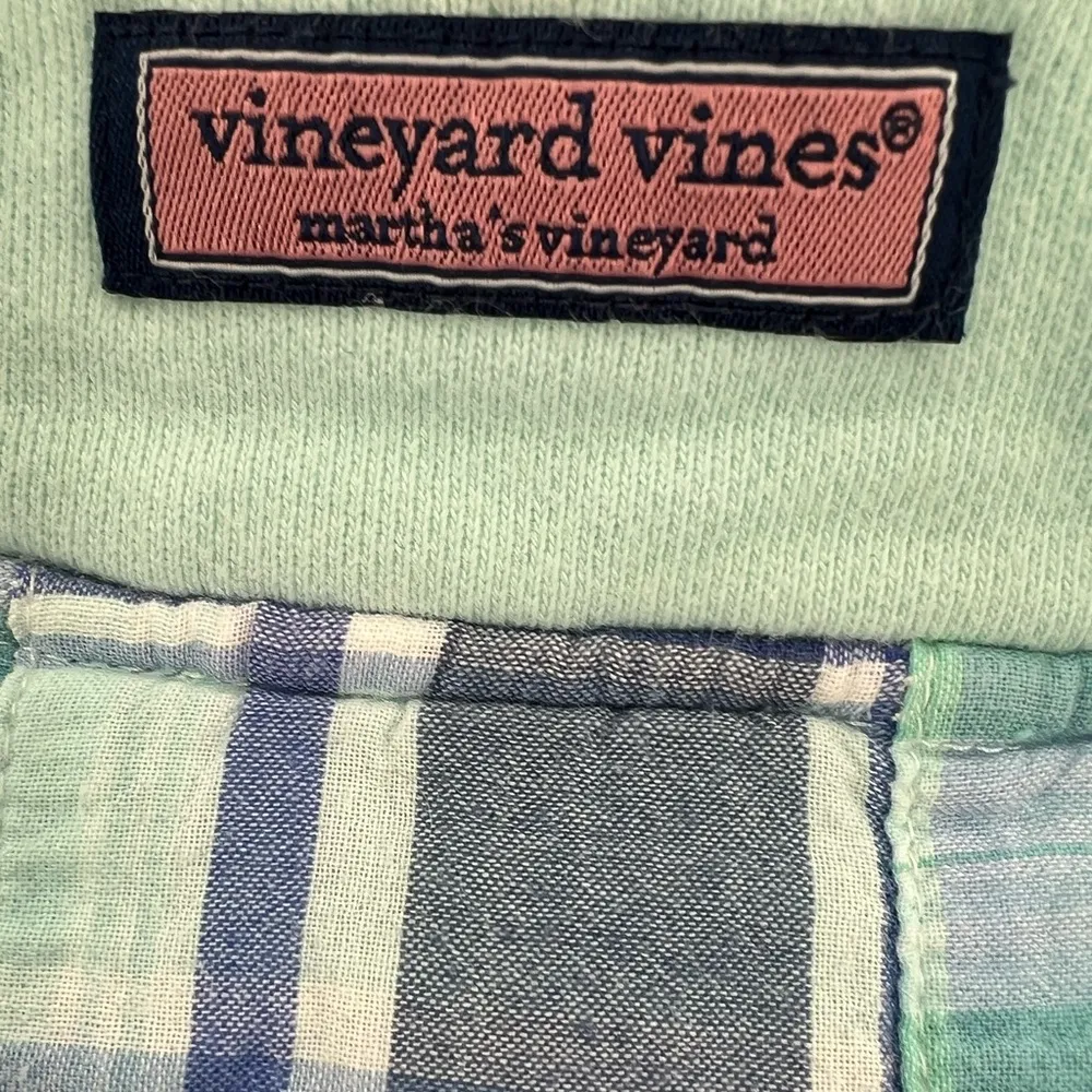 Vineyard Vines pullover 1/4 zip L light blue plaid cotton preppy collared casual - Image 5
