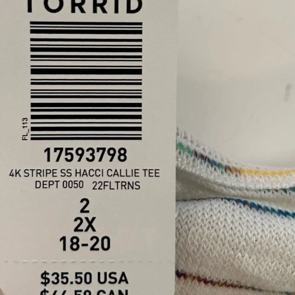 NEW Torrid Off-Shoulder Hacci Stripe Raglan Tee White multicolor Size 2X - Image 6