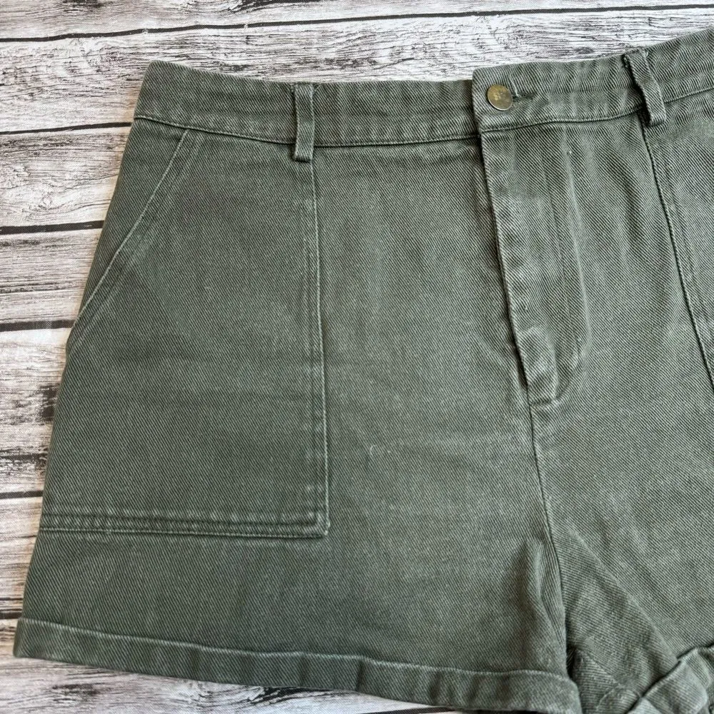 Shein Women's Cuffed Jean Shorts Olive Green Denim 12 XL Extra Large High Rise - Image 3