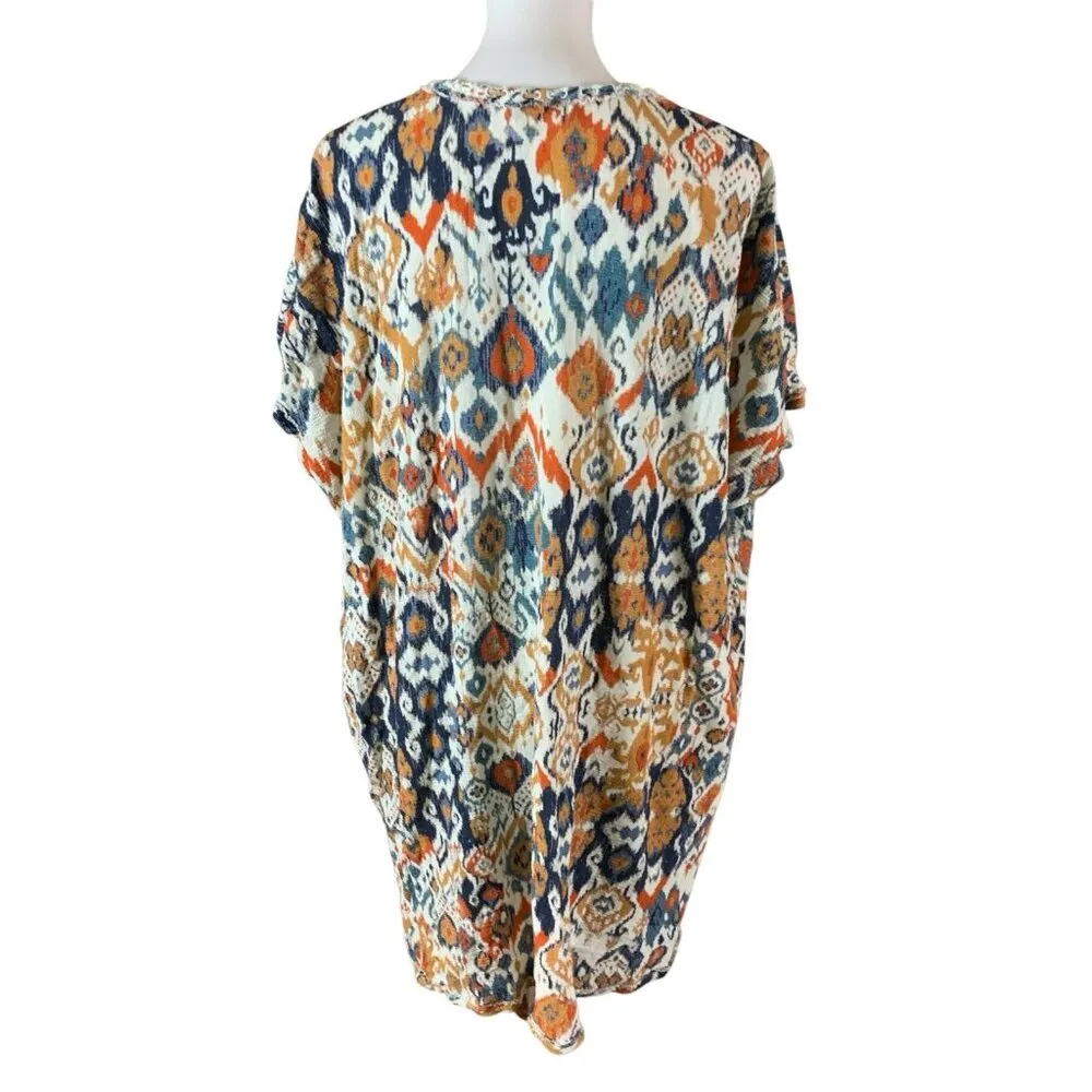Minnie Rose  Ikat Lace Up Tunic Top Boho Lightweight Oversized One Size - Image 3