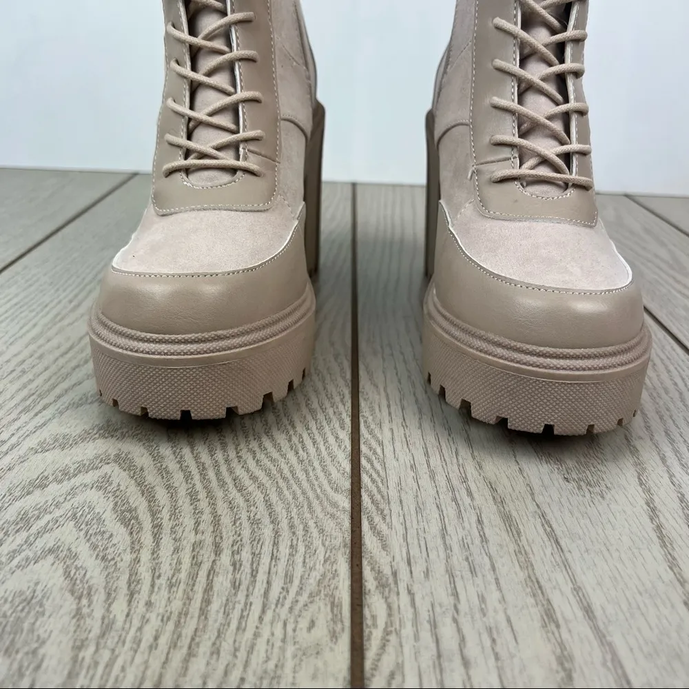 Madden Girl Roguee Chunky Lug Heel Lace-up Work Boots 10M Putty $80 - Image 4