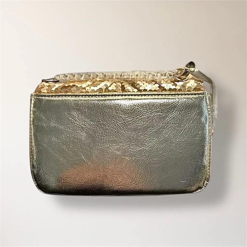Nicole Miller Gold Sequin Crossbody‎ Bag Convertible Clutch Chain Holiday Party - Image 5