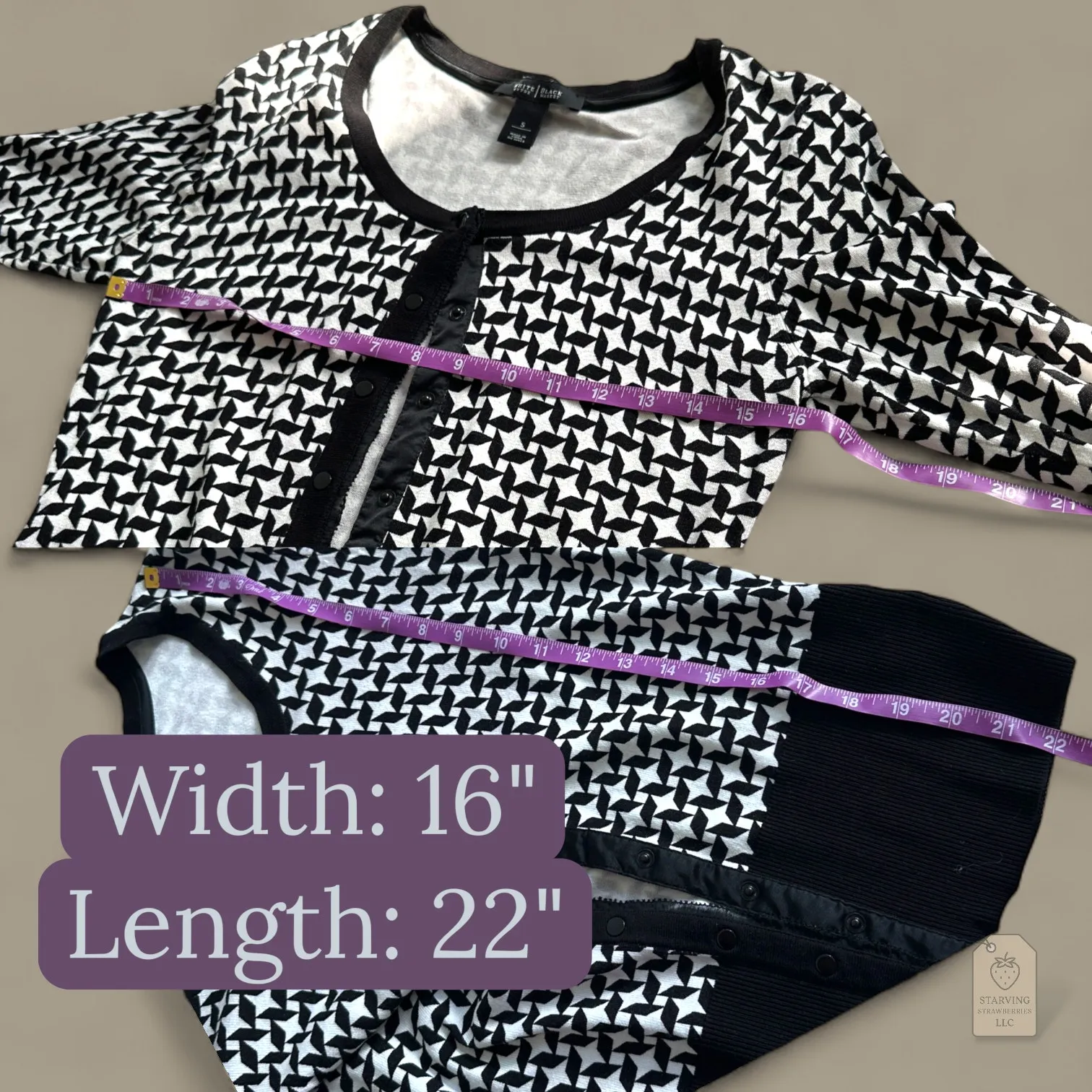 White House Black Market Sweater Small Black White Geometric Button Up - Image 5