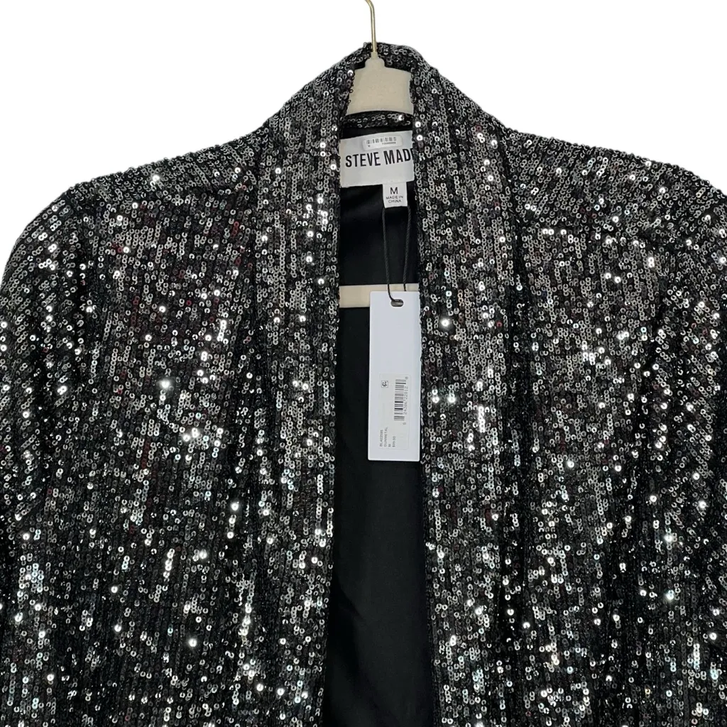 Steve Madden Women’s Show Stopper Sequin Duster Jacket Gunmetal Size Medium NWT - Image 3