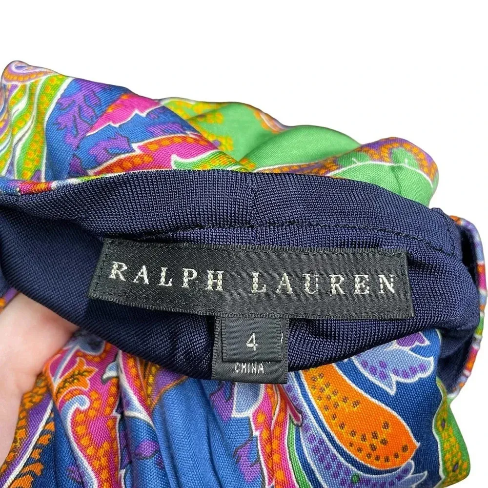 Ralph Lauren Black Label Blue Multicolor Paisley Silk Jersey Sheath Dress Size 4 - Image 8