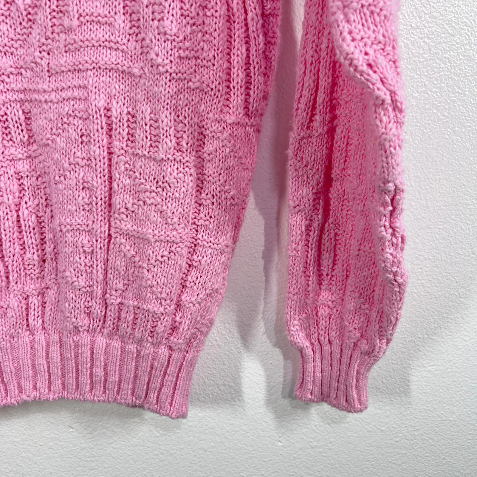 Vintage Eddie Bauer Pink Cotton Sweater Women's Small Made in USA Textured‎ Knit - Image 4