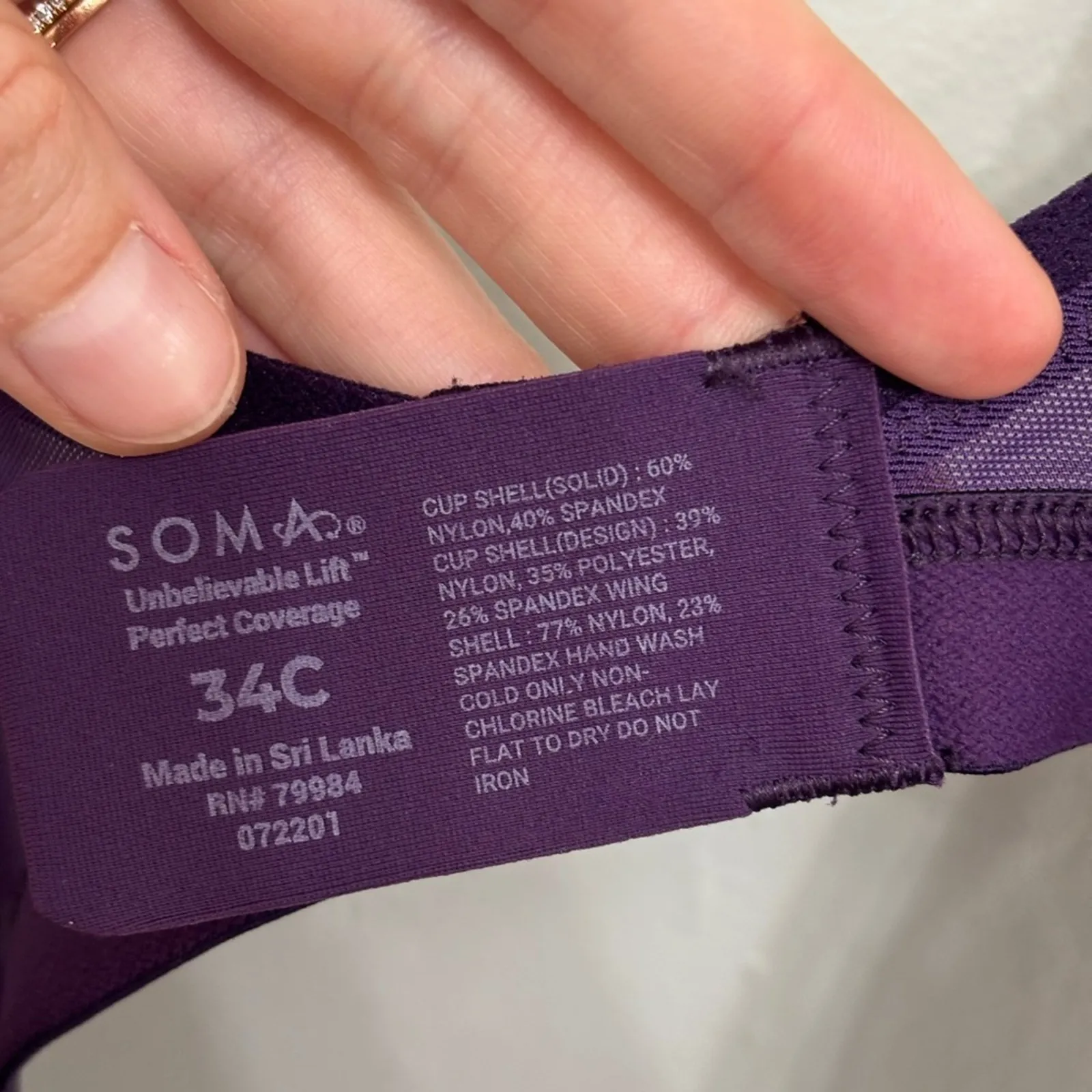 Soma Unbelievable Lift Unlined Perfect Coverage Bra in Dark Purple - Size 34C - Image 3