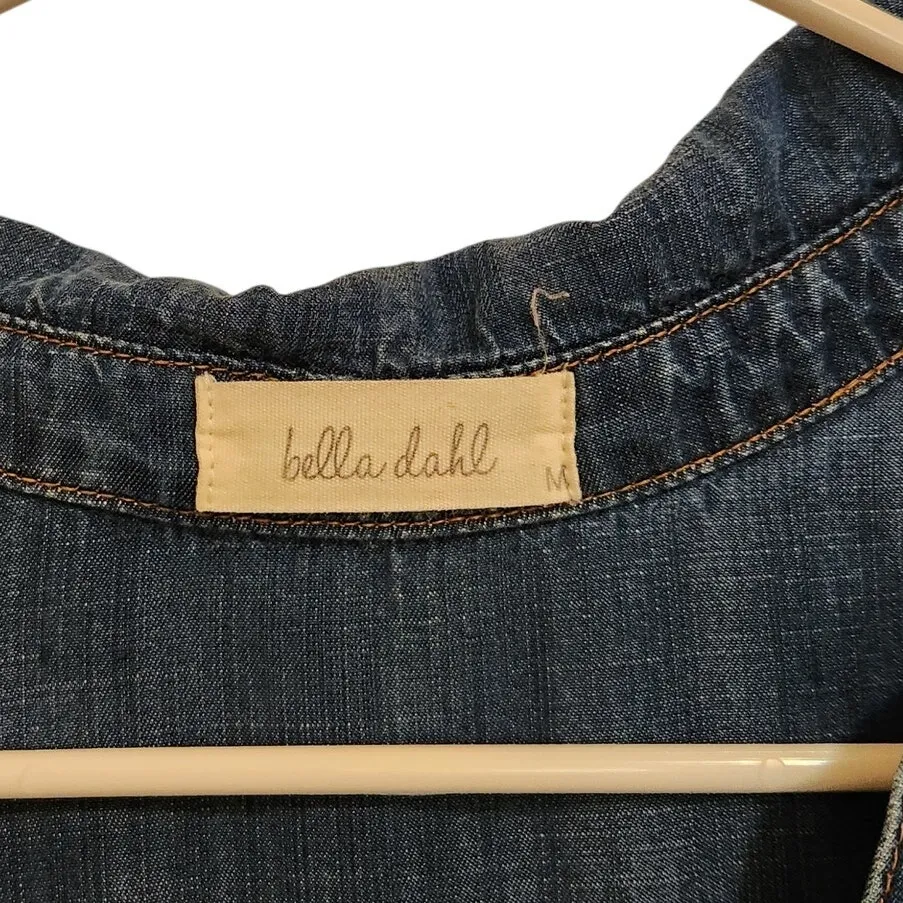 Bella Dahl Roll Sleeves Blue Chambray Button Front Casual Blouse Shirt Medium - Image 4
