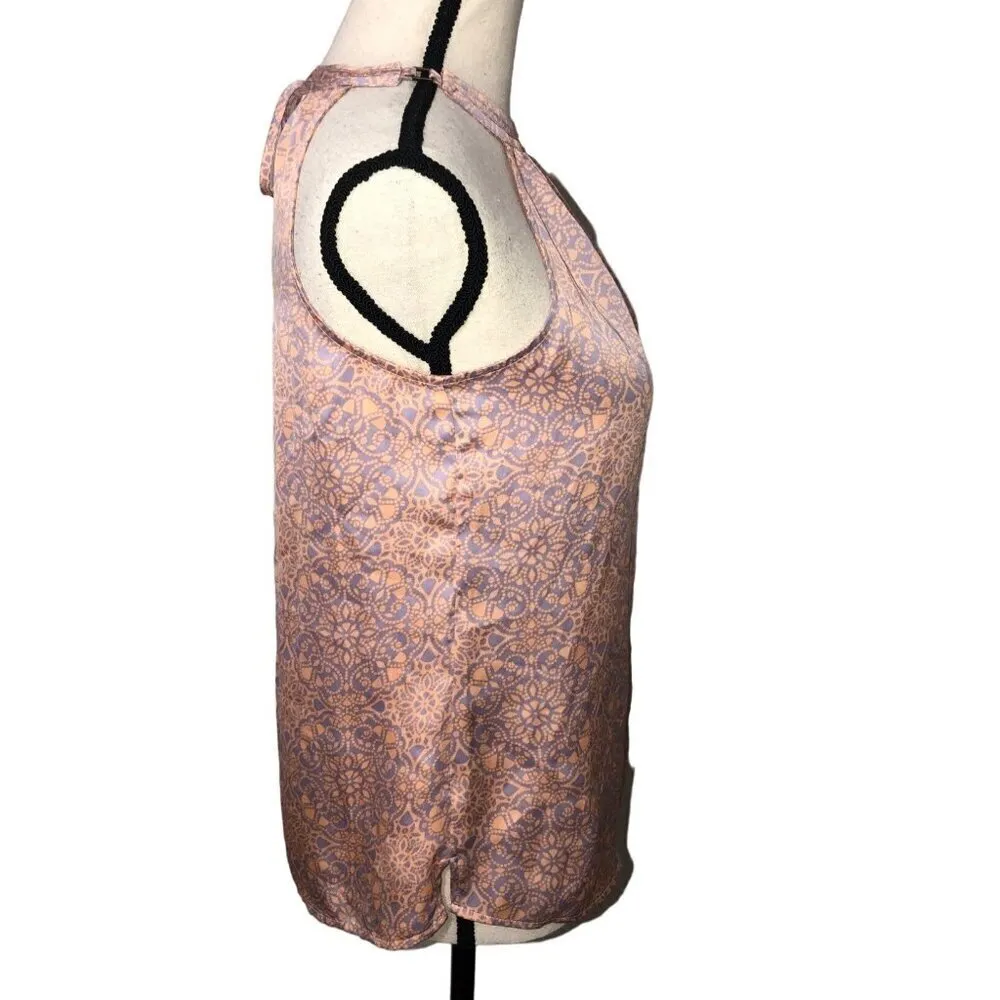 Y2K Top Size XS Halter Purple Orange Print Silky Neck Tie Sleeveless Limited - Image 4