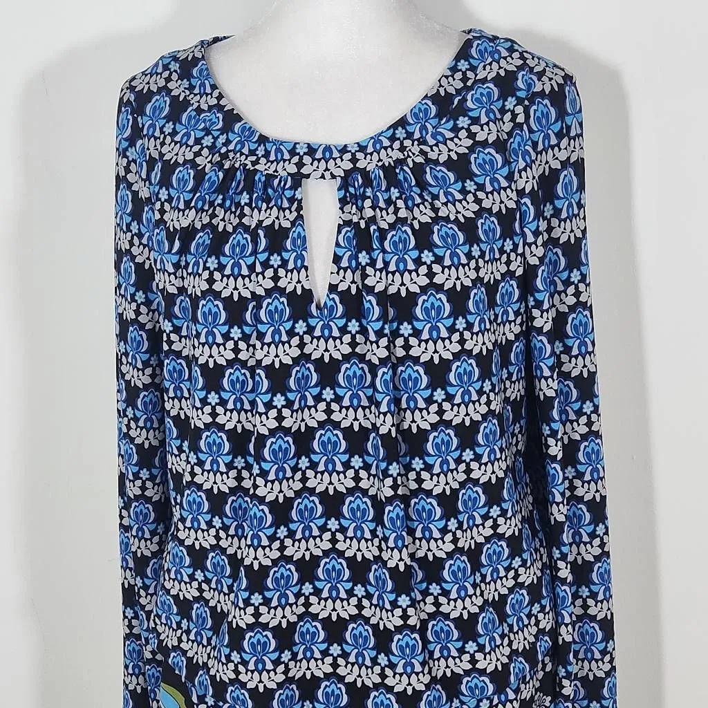 London Times Blue and Green Print Blouson Mini Dress Size 10 Wedding Guest Dress - Image 3