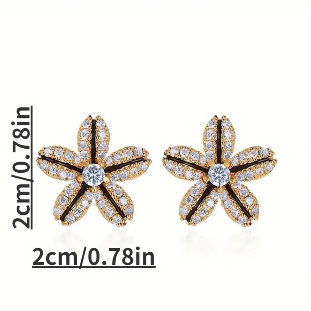 Gold‎ Plated Rhinestone Small Earrings Minimalist Stud Earrings, Alloy & Resin Gold - Image 5
