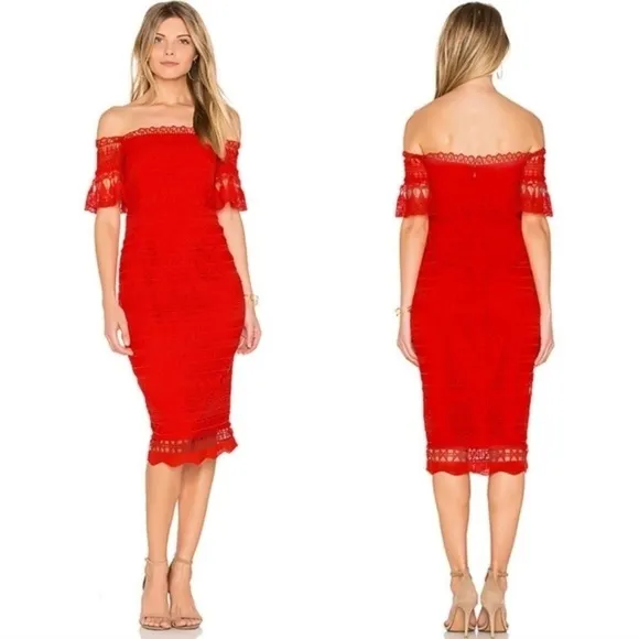 Free People x  Mariah red lace crochet off shoulder fitted Midi Dress xs - Image 2