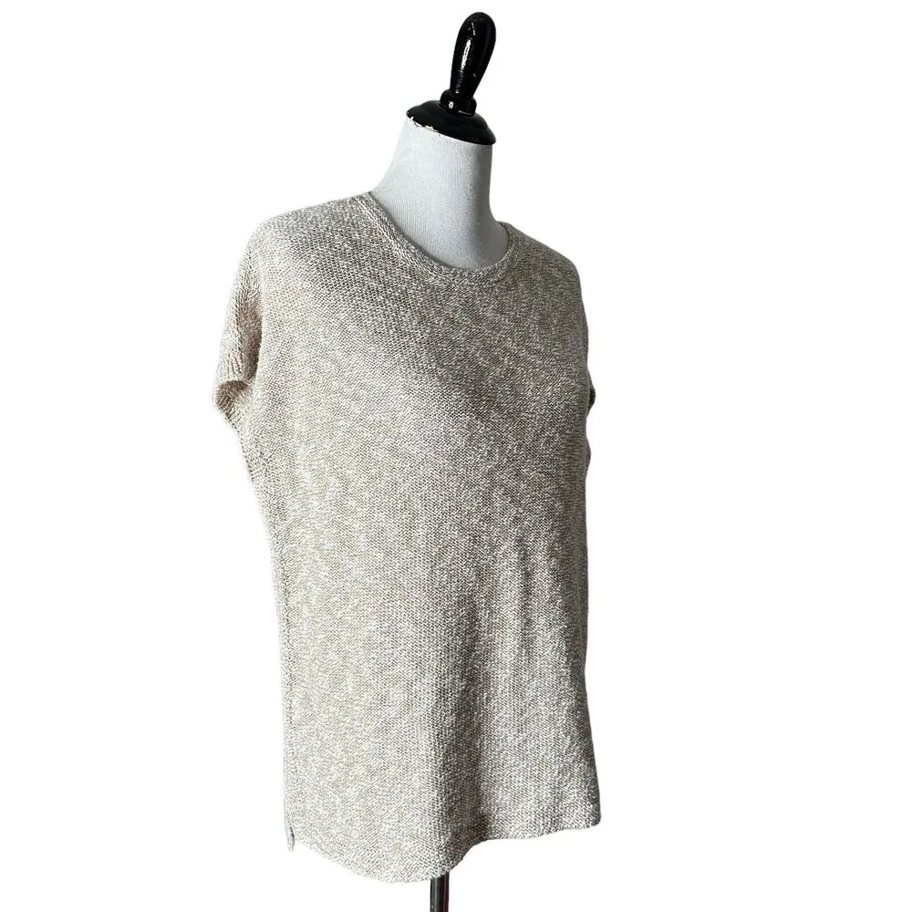 J Jill Cap Sleeve Neutral Knit Top Size S Minimalist BOHO Quiet Luxury Old Money White - Image 8