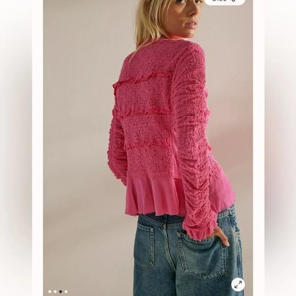 New Small S Free People Demi Jacket Color Aur pink boho 81409591 ruffle blouse - Image 3